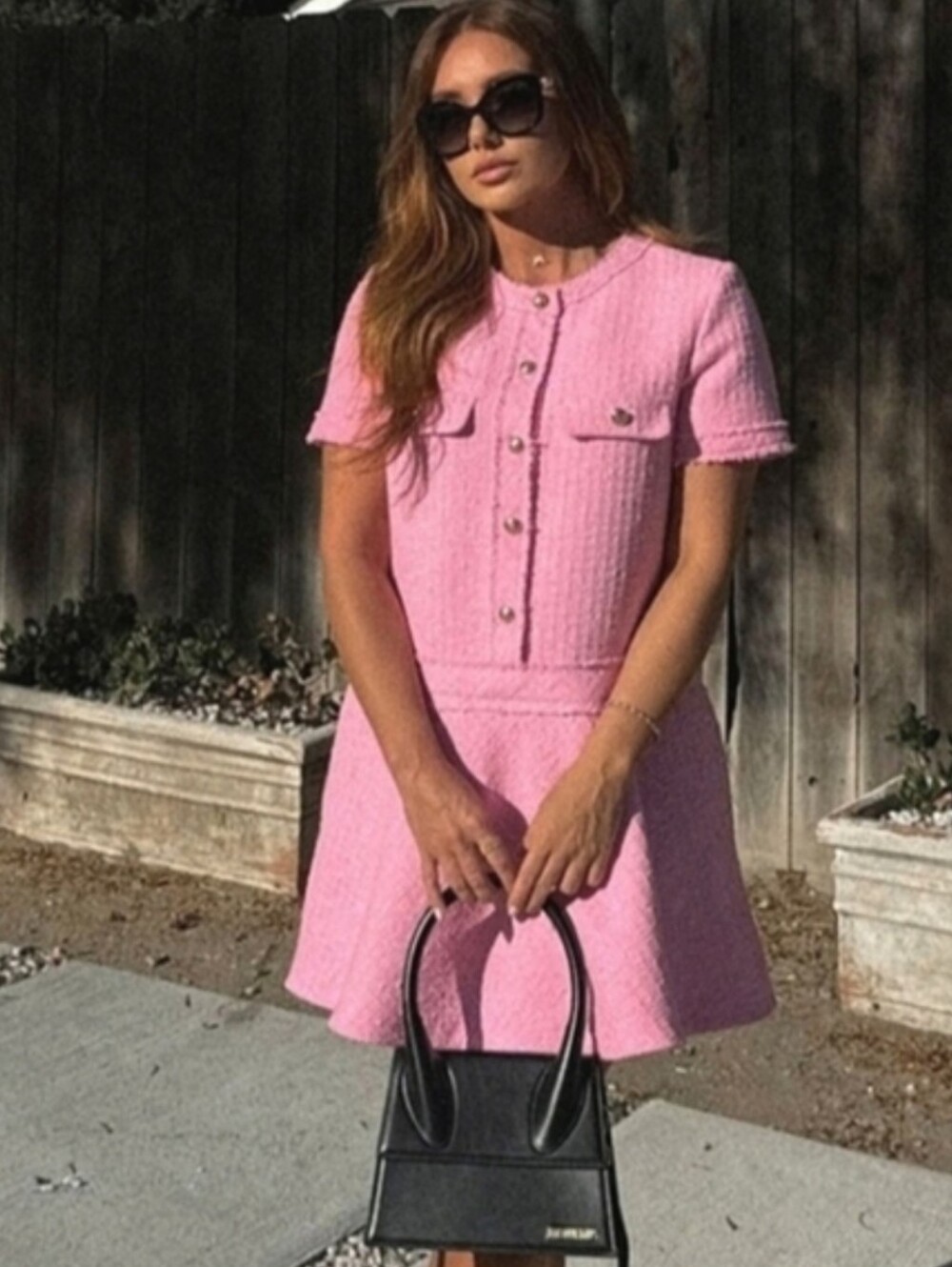 ZARA TEXTURED TWEED DRESS PINK Size L and XL